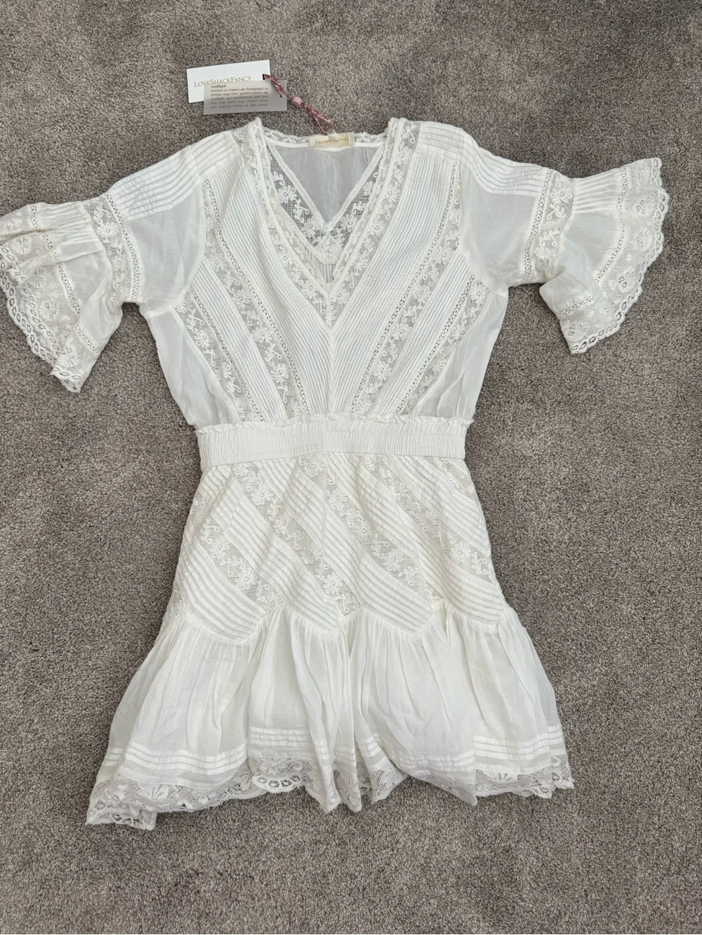 LoveShackFancy White Lace V-Neck Tea Dress - Picture 1 of 7